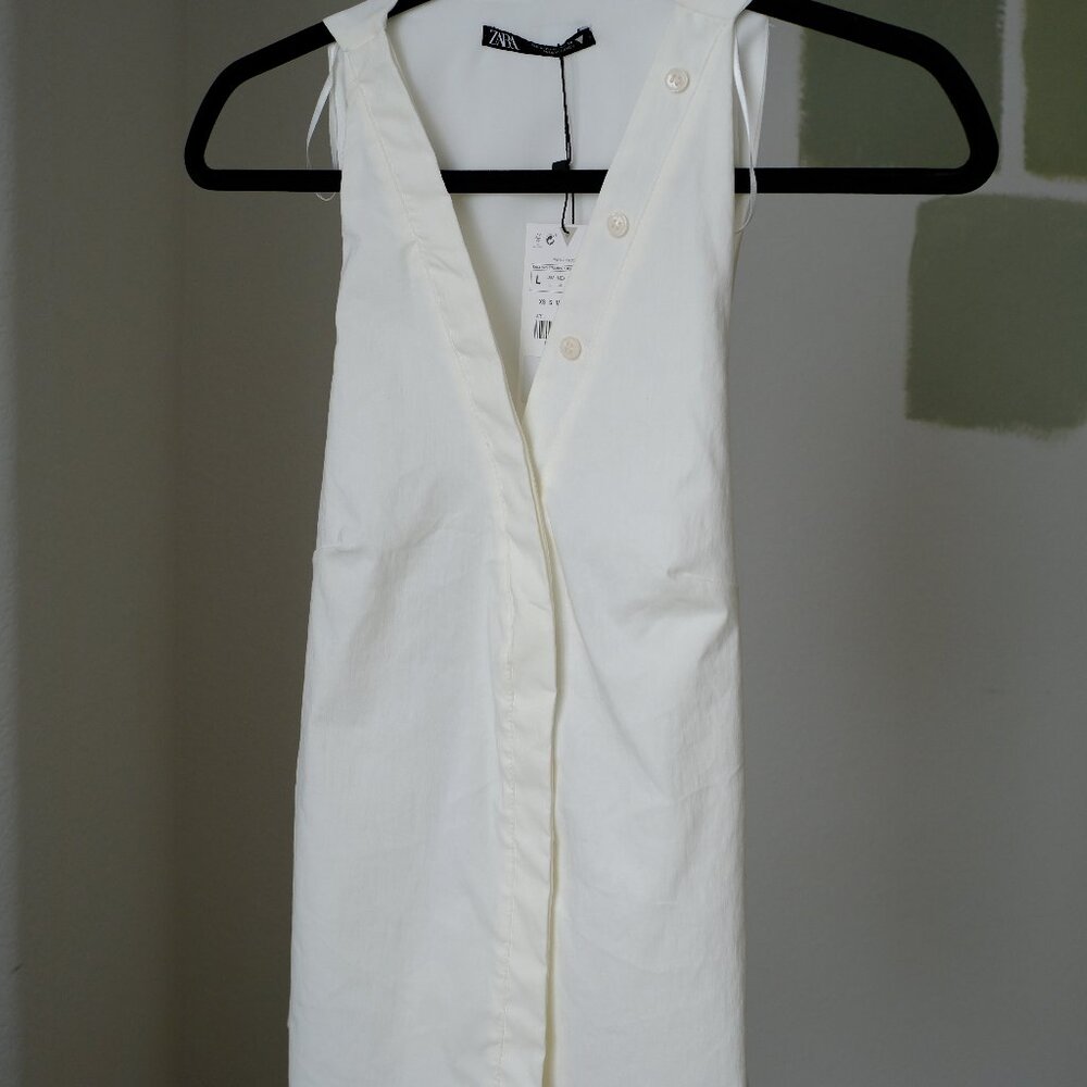 Zara - Open Back button up white top with a tie back